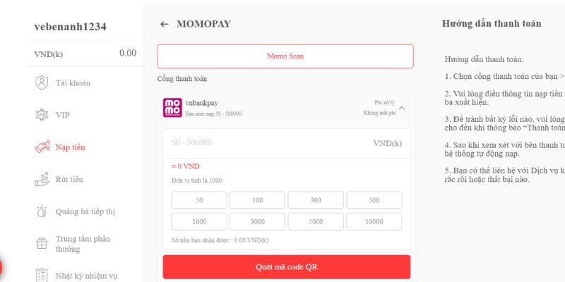 Nạp tiền N666 qua ví điện tử